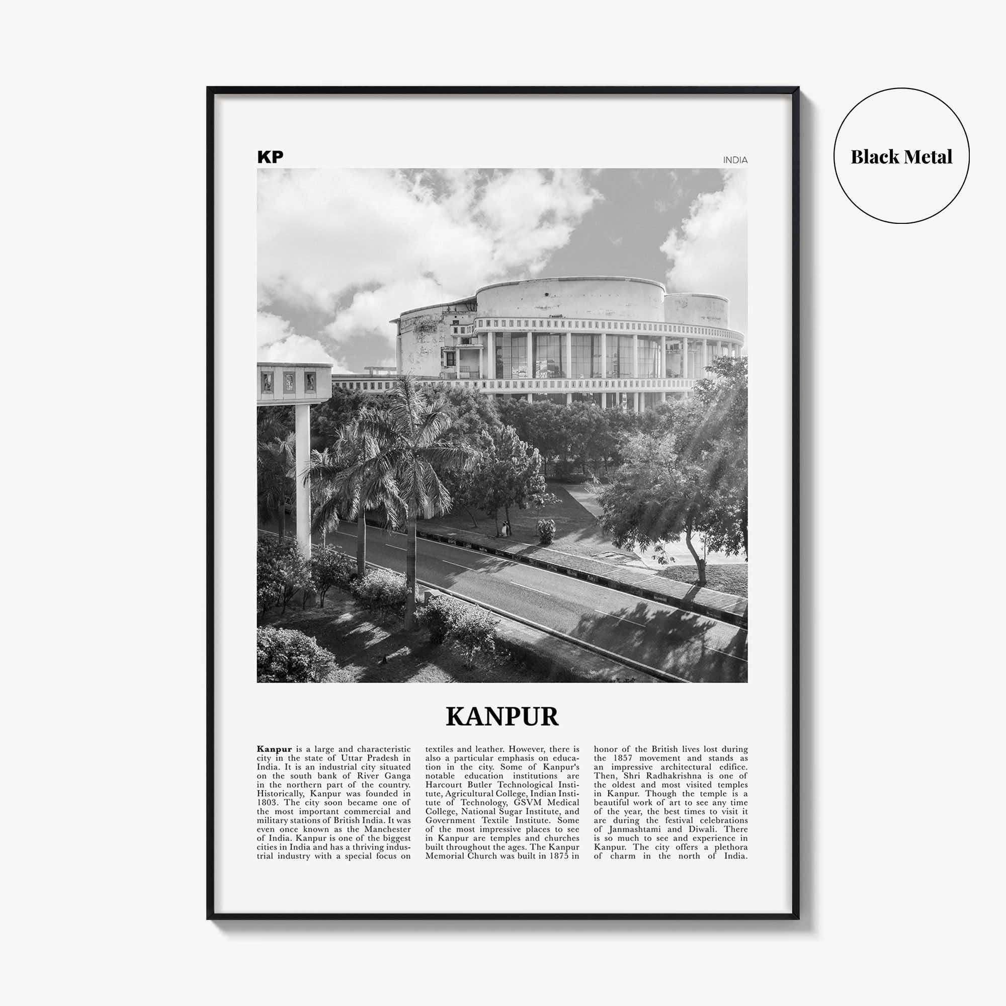 Kanpur Print Black and White, Kanpur Wall Art, Kanpur Poster, Kanpur Photo, Kanpur Wall Décor, Kanpur Map, India
