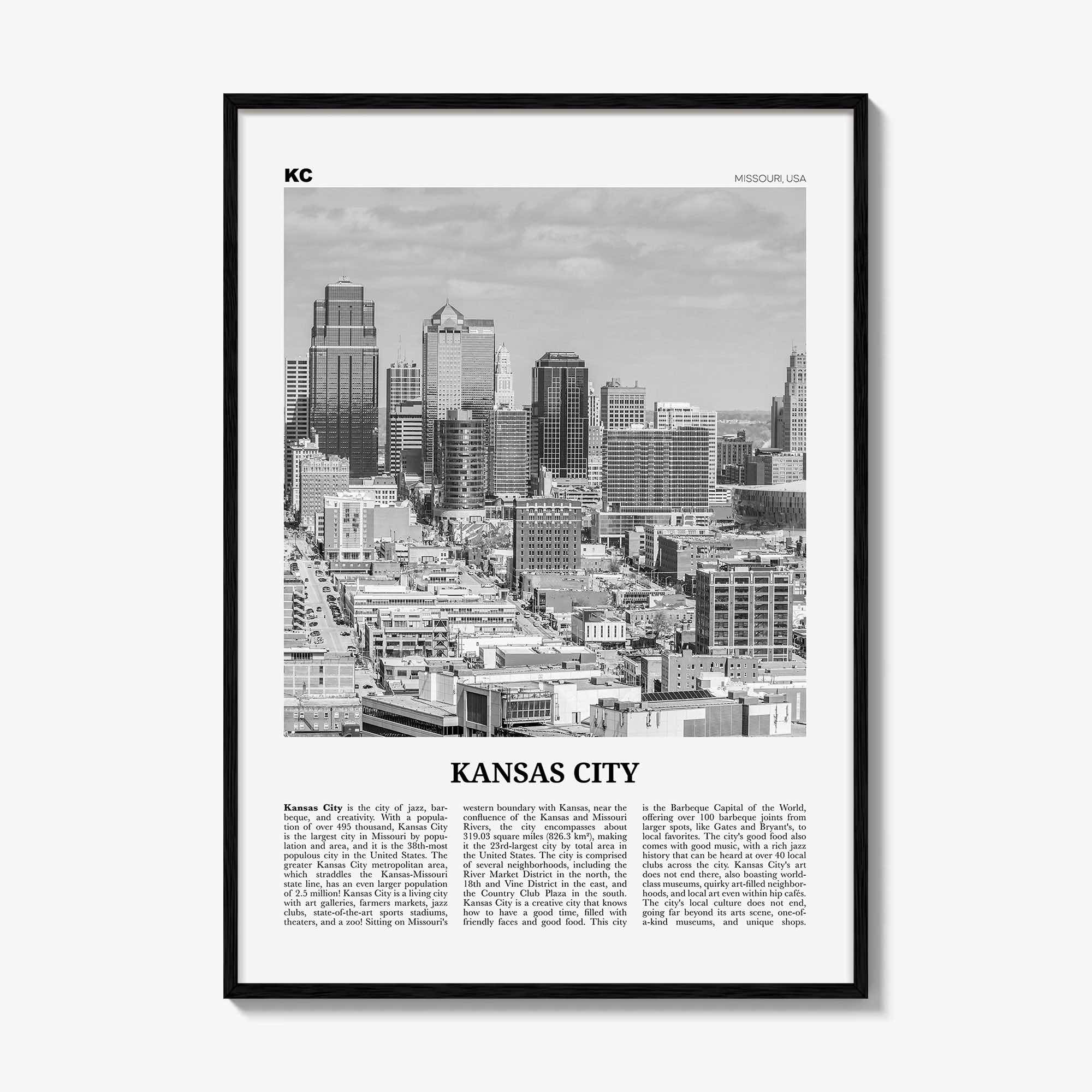Kansas City Print Black and White No 1, Kansas City Wall Art, Kansas City Poster, Kansas City Photo, Missouri, USA, United States