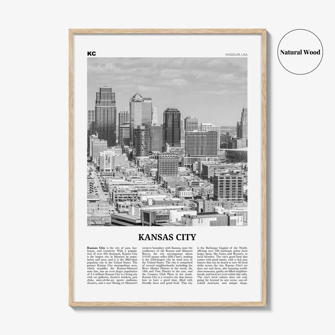 Kansas City Print Black and White No 1, Kansas City Wall Art, Kansas City Poster, Kansas City Photo, Missouri, USA, United States