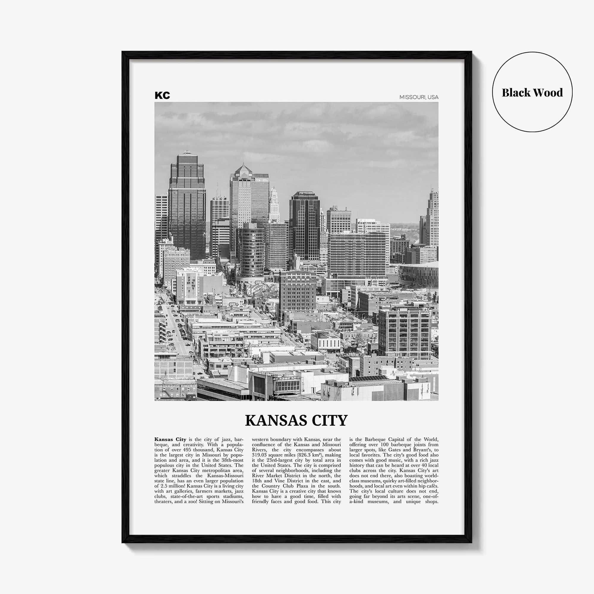 Kansas City Print Black and White No 1, Kansas City Wall Art, Kansas City Poster, Kansas City Photo, Missouri, USA, United States