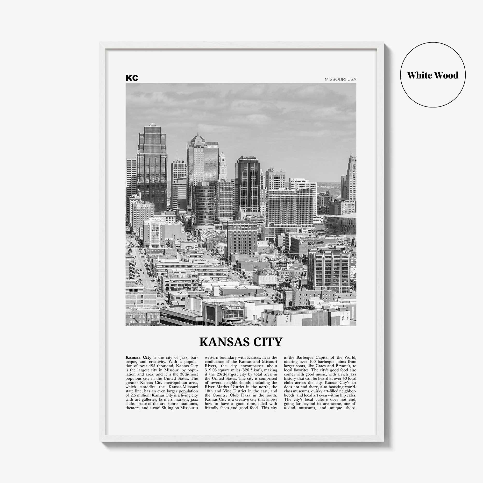 Kansas City Print Black and White No 1, Kansas City Wall Art, Kansas City Poster, Kansas City Photo, Missouri, USA, United States
