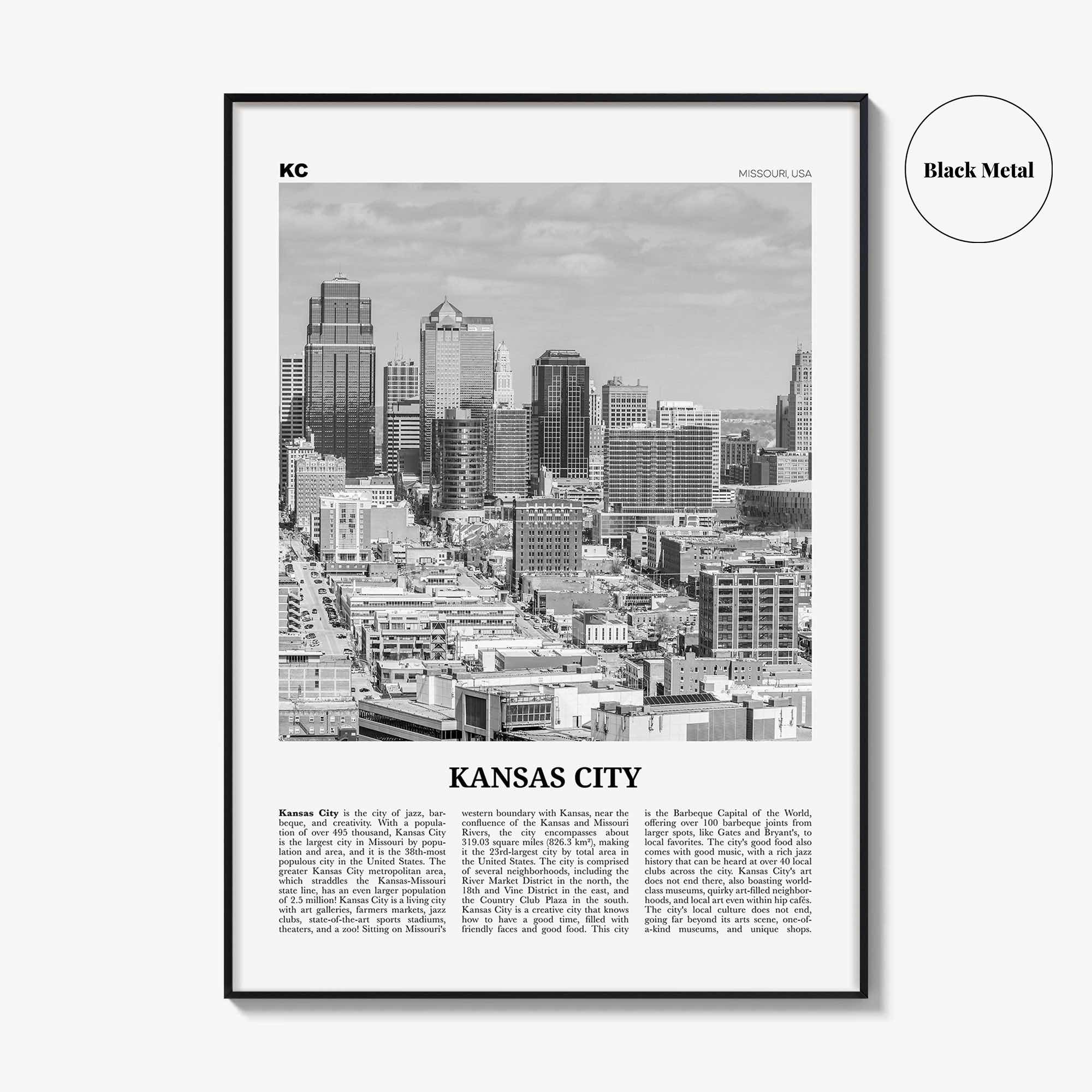 Kansas City Print Black and White No 1, Kansas City Wall Art, Kansas City Poster, Kansas City Photo, Missouri, USA, United States