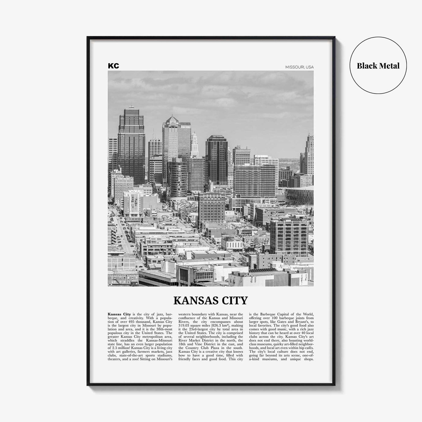 Kansas City Print Black and White No 1, Kansas City Wall Art, Kansas City Poster, Kansas City Photo, Missouri, USA, United States