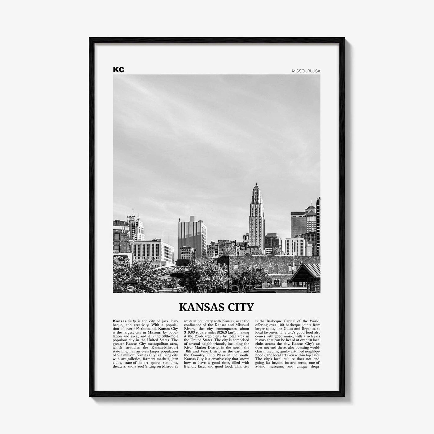 Kansas City Print Black and White No 2, Kansas City Wall Art, Kansas City Poster, Kansas City Photo, Missouri, USA, United States