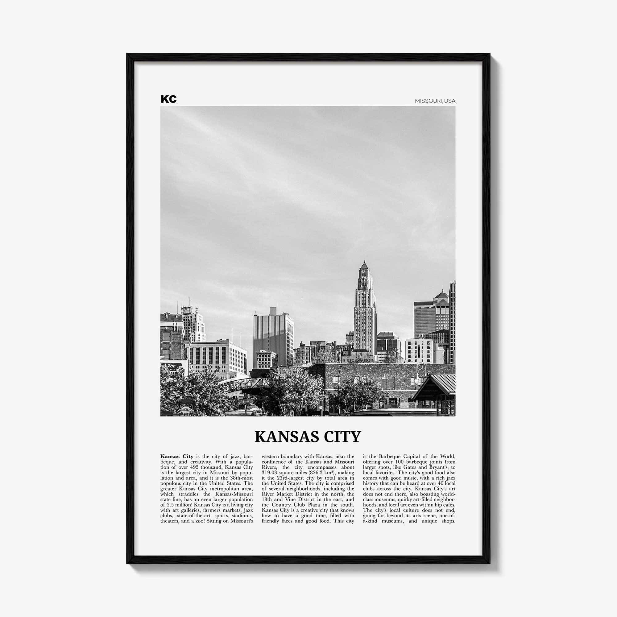 Kansas City Print Black and White No 2, Kansas City Wall Art, Kansas City Poster, Kansas City Photo, Missouri, USA, United States