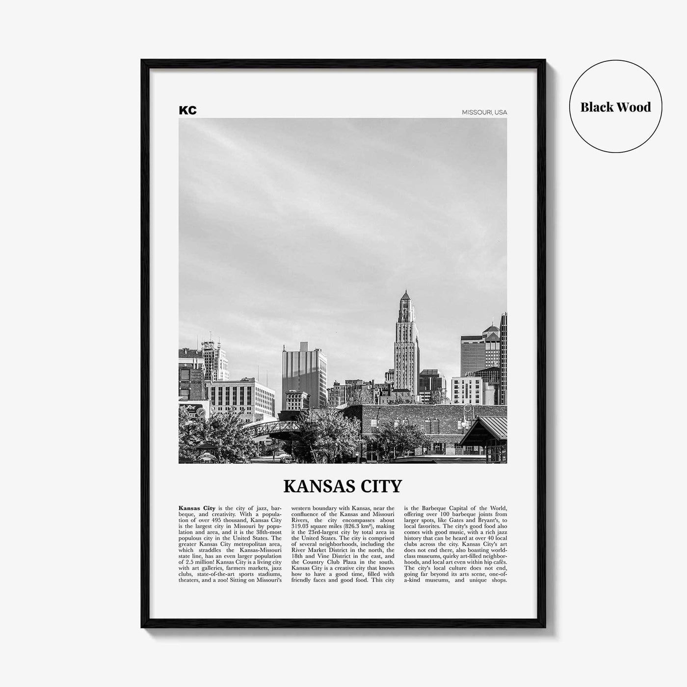 Kansas City Print Black and White No 2, Kansas City Wall Art, Kansas City Poster, Kansas City Photo, Missouri, USA, United States