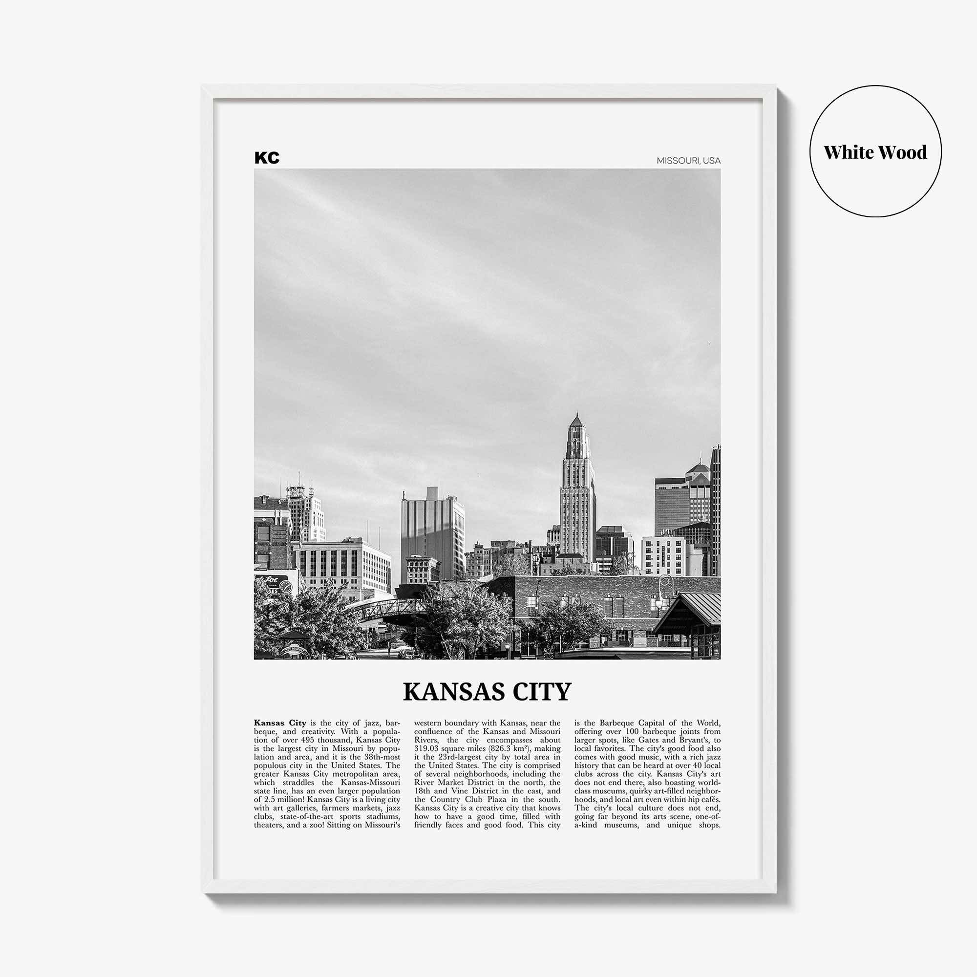 Kansas City Print Black and White No 2, Kansas City Wall Art, Kansas City Poster, Kansas City Photo, Missouri, USA, United States