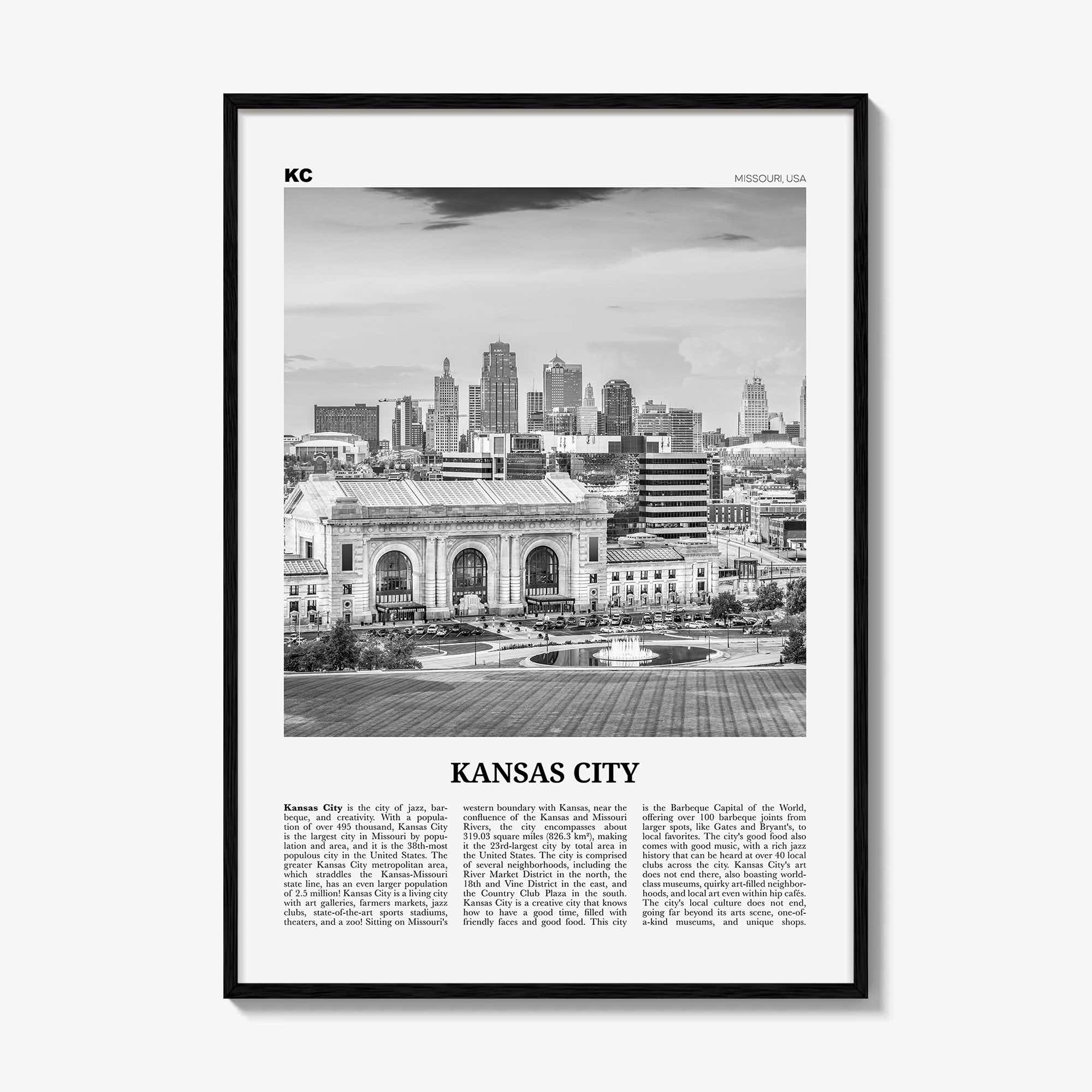 Kansas City Print Black and White No 3, Kansas City Wall Art, Kansas City Poster, Kansas City Photo, Missouri, USA, United States
