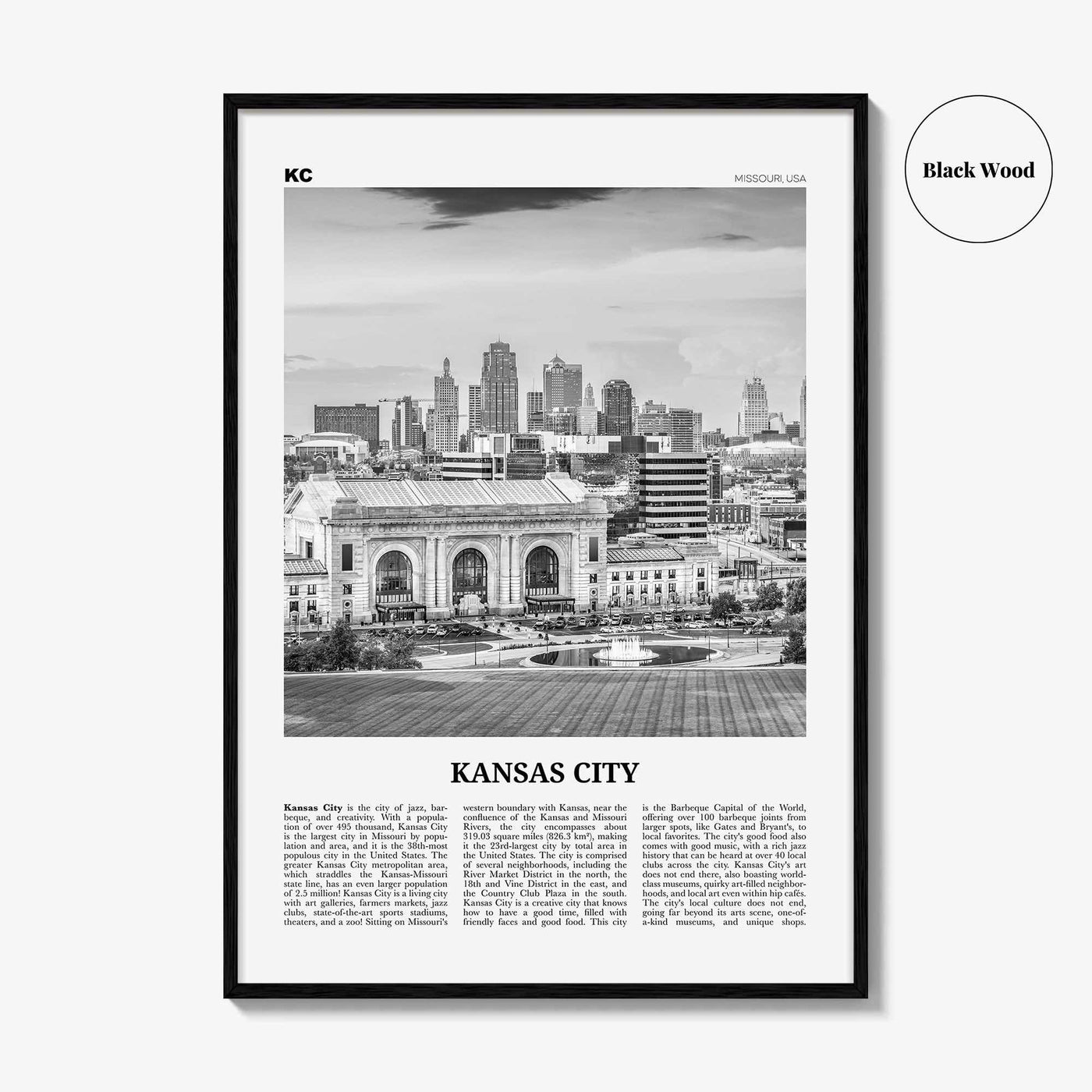 Kansas City Print Black and White No 3, Kansas City Wall Art, Kansas City Poster, Kansas City Photo, Missouri, USA, United States