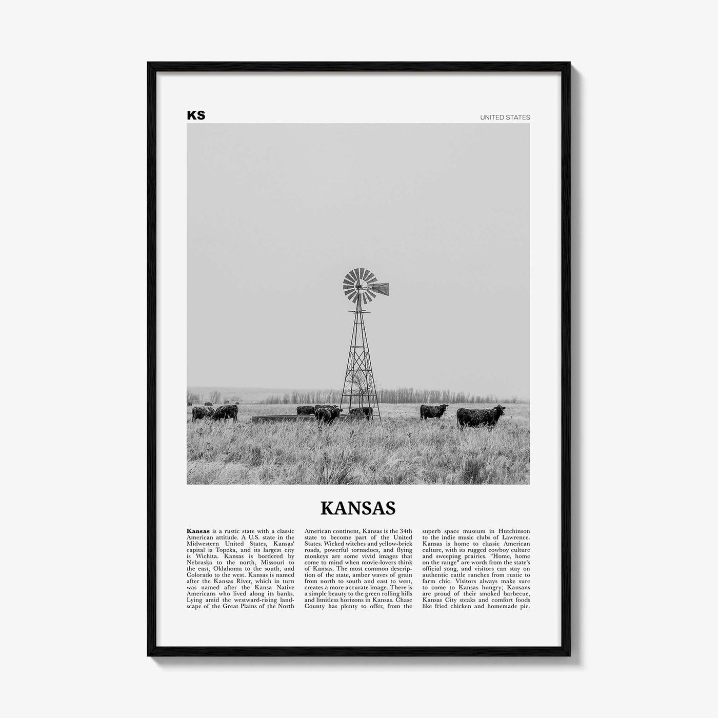 Kansas Print Black and White No 1, Kansas Wall Art, Kansas Poster, Kansas Photo, Kansas Wall Decor, USA, United States, North America