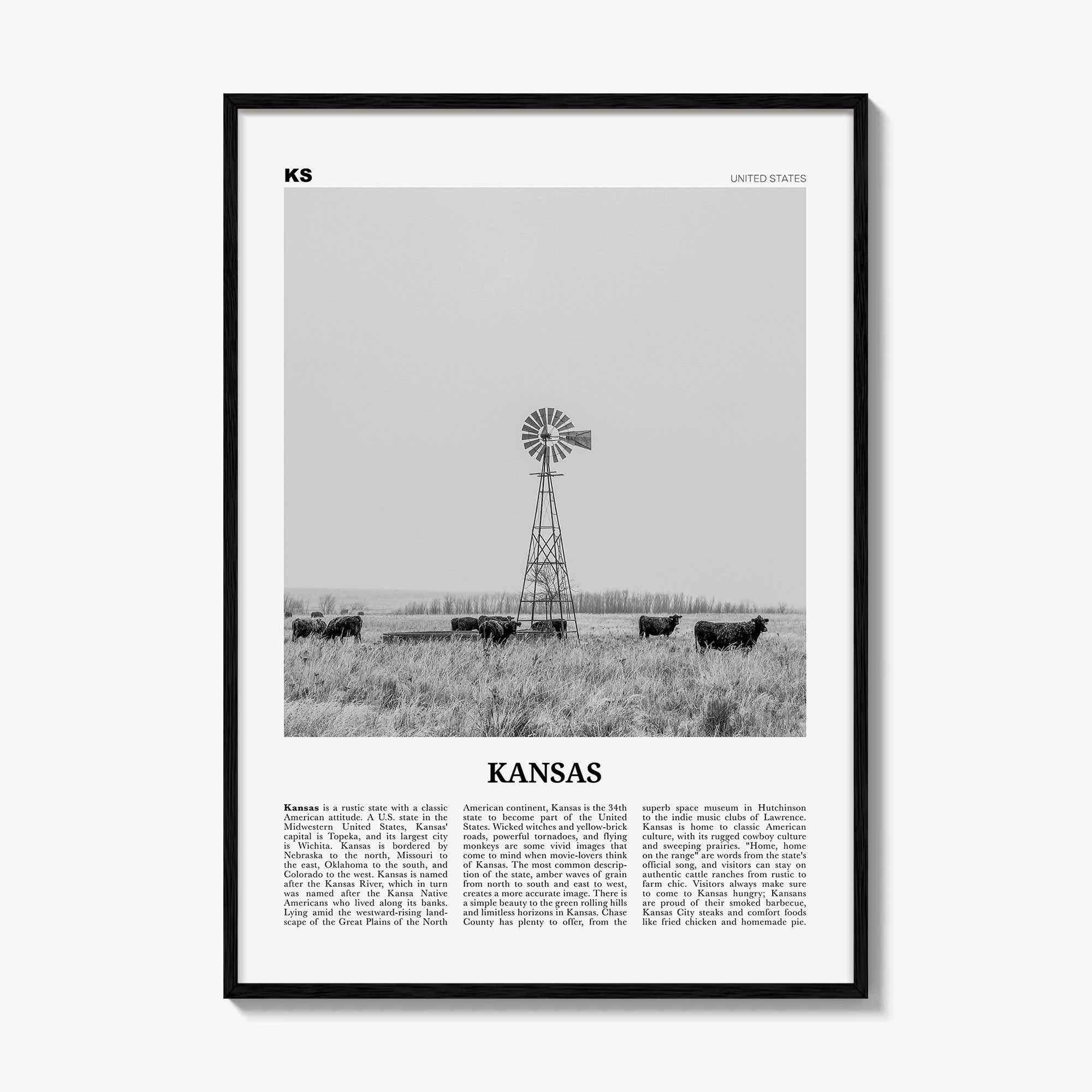 Kansas Print Black and White No 1, Kansas Wall Art, Kansas Poster, Kansas Photo, Kansas Wall Decor, USA, United States, North America