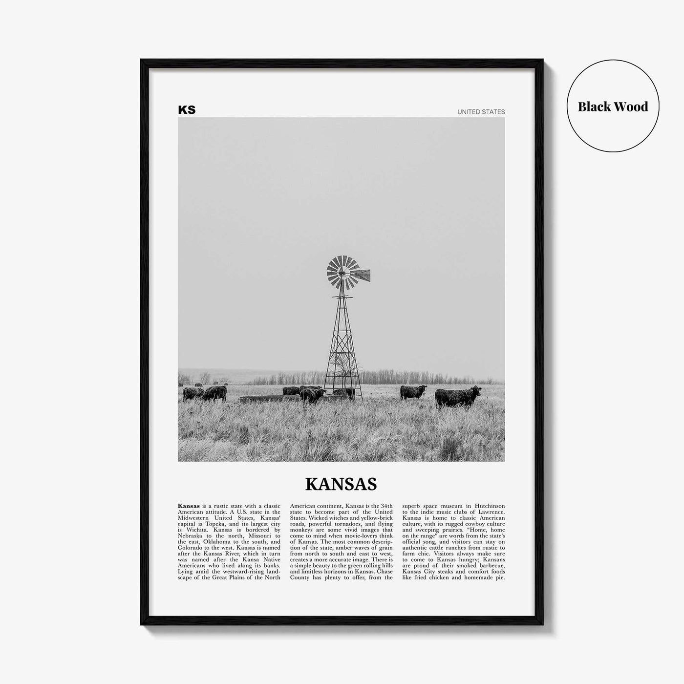 Kansas Print Black and White No 1, Kansas Wall Art, Kansas Poster, Kansas Photo, Kansas Wall Decor, USA, United States, North America