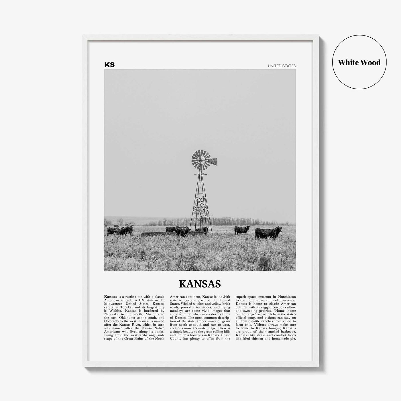 Kansas Print Black and White No 1, Kansas Wall Art, Kansas Poster, Kansas Photo, Kansas Wall Decor, USA, United States, North America