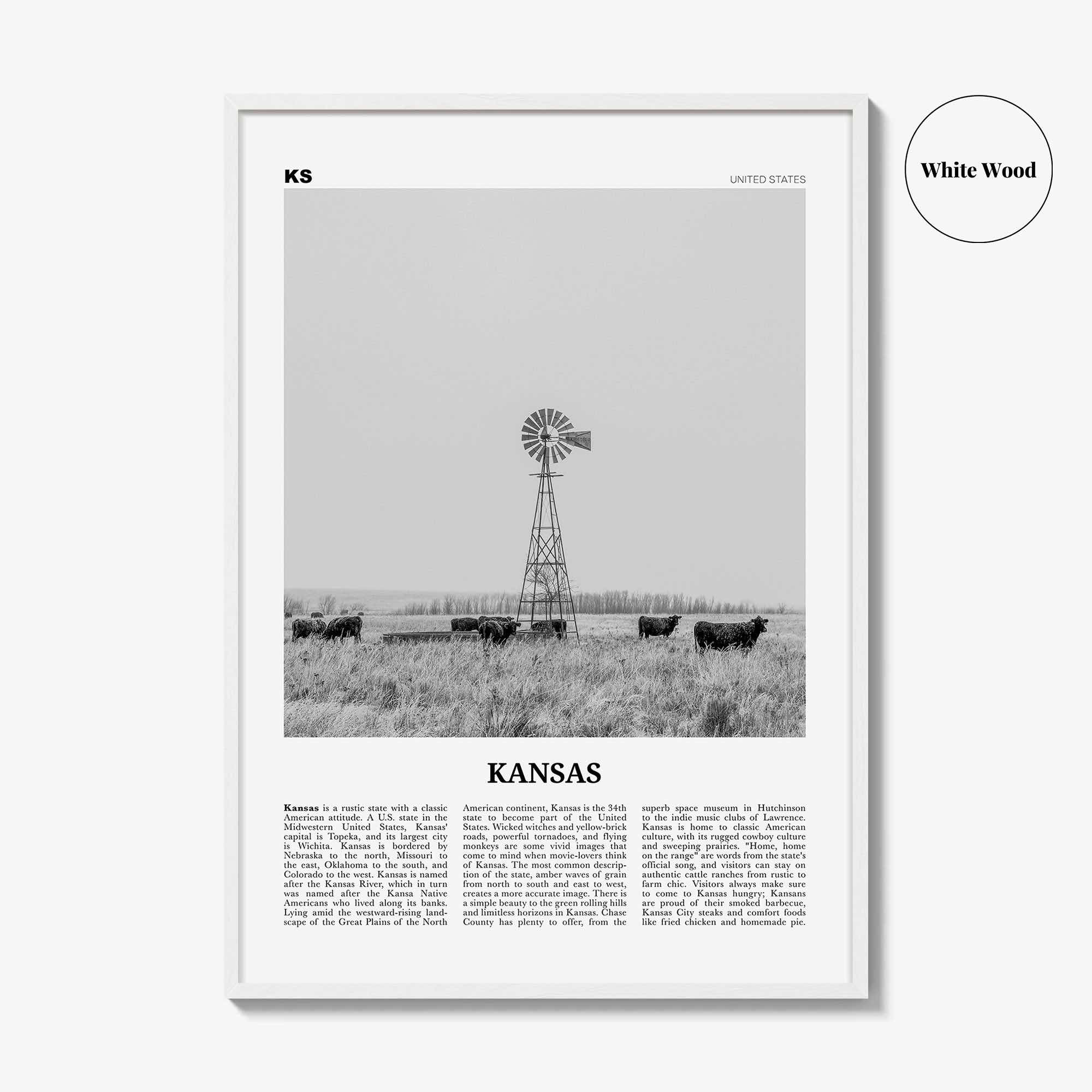 Kansas Print Black and White No 1, Kansas Wall Art, Kansas Poster, Kansas Photo, Kansas Wall Decor, USA, United States, North America