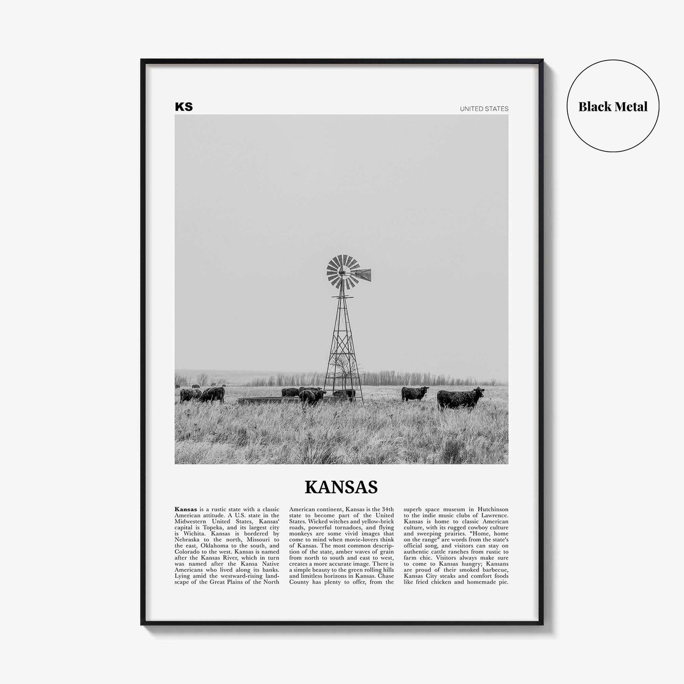 Kansas Print Black and White No 1, Kansas Wall Art, Kansas Poster, Kansas Photo, Kansas Wall Decor, USA, United States, North America
