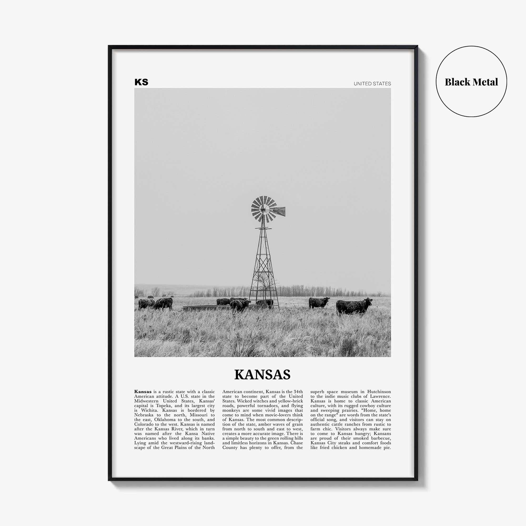 Kansas Print Black and White No 1, Kansas Wall Art, Kansas Poster, Kansas Photo, Kansas Wall Decor, USA, United States, North America