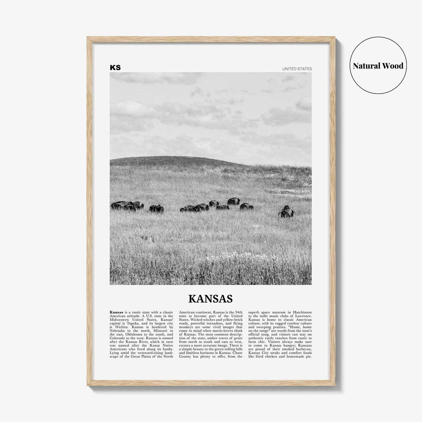 Kansas Print Black and White No 2, Kansas Wall Art, Kansas Poster, Kansas Photo, Kansas Wall Décor, Kansas Map, United States