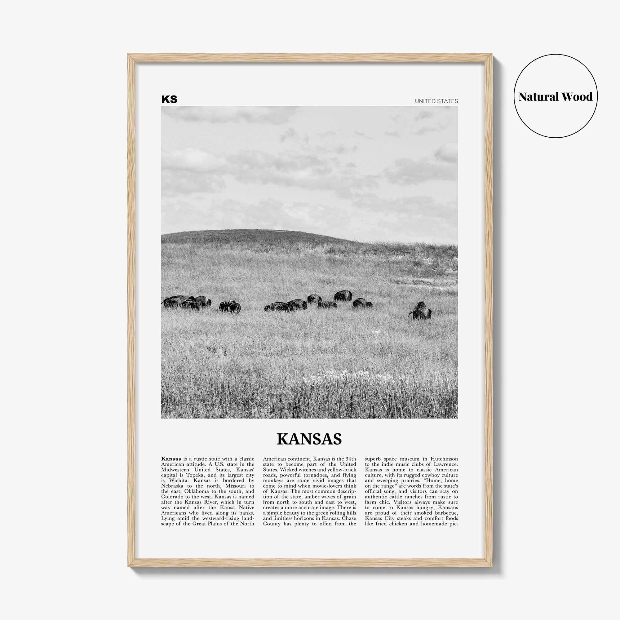 Kansas Print Black and White No 2, Kansas Wall Art, Kansas Poster, Kansas Photo, Kansas Wall Décor, Kansas Map, United States