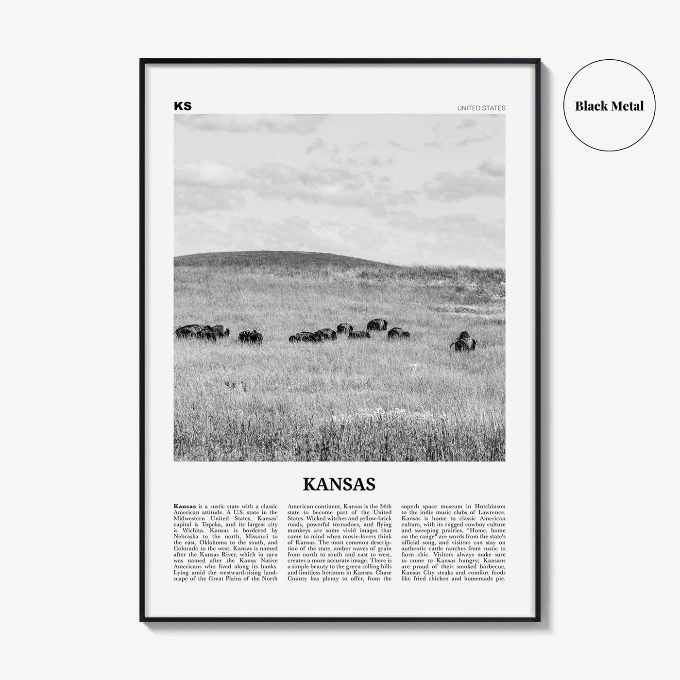 Kansas Print Black and White No 2, Kansas Wall Art, Kansas Poster, Kansas Photo, Kansas Wall Décor, Kansas Map, United States