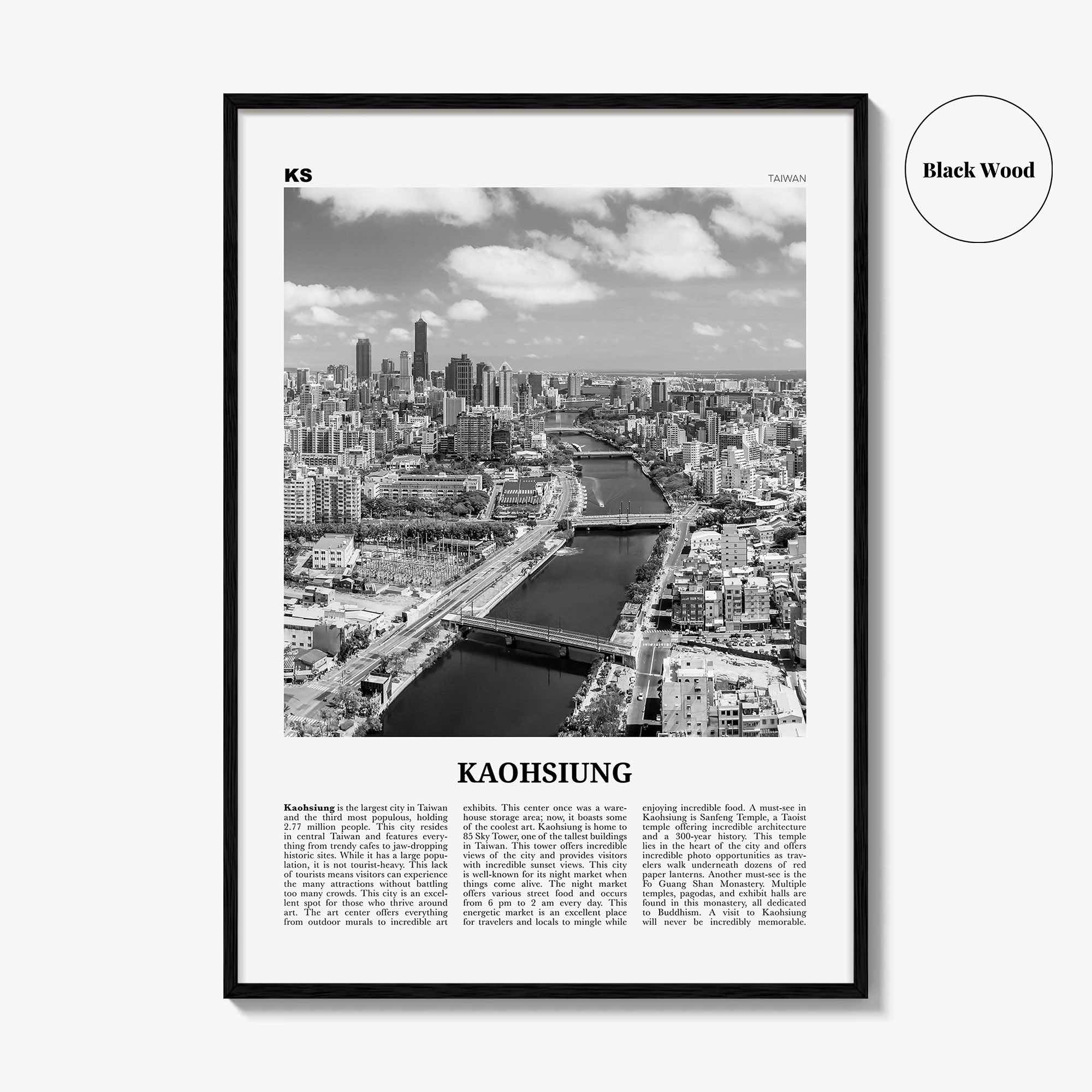 Kaohsiung Print Black and White, Kaohsiung Wall Art, Kaohsiung Poster, Kaohsiung Photo, Kaohsiung Wall Décor, Kaohsiung Map, Taiwan