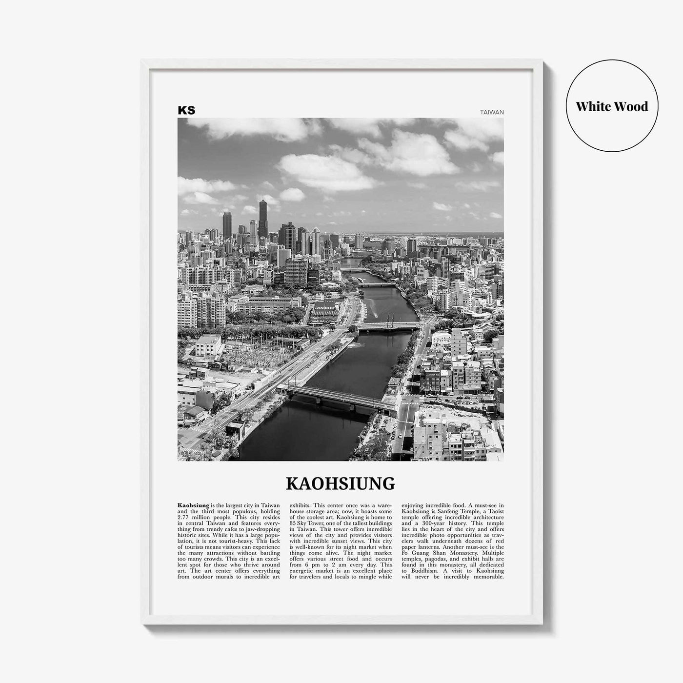 Kaohsiung Print Black and White, Kaohsiung Wall Art, Kaohsiung Poster, Kaohsiung Photo, Kaohsiung Wall Décor, Kaohsiung Map, Taiwan