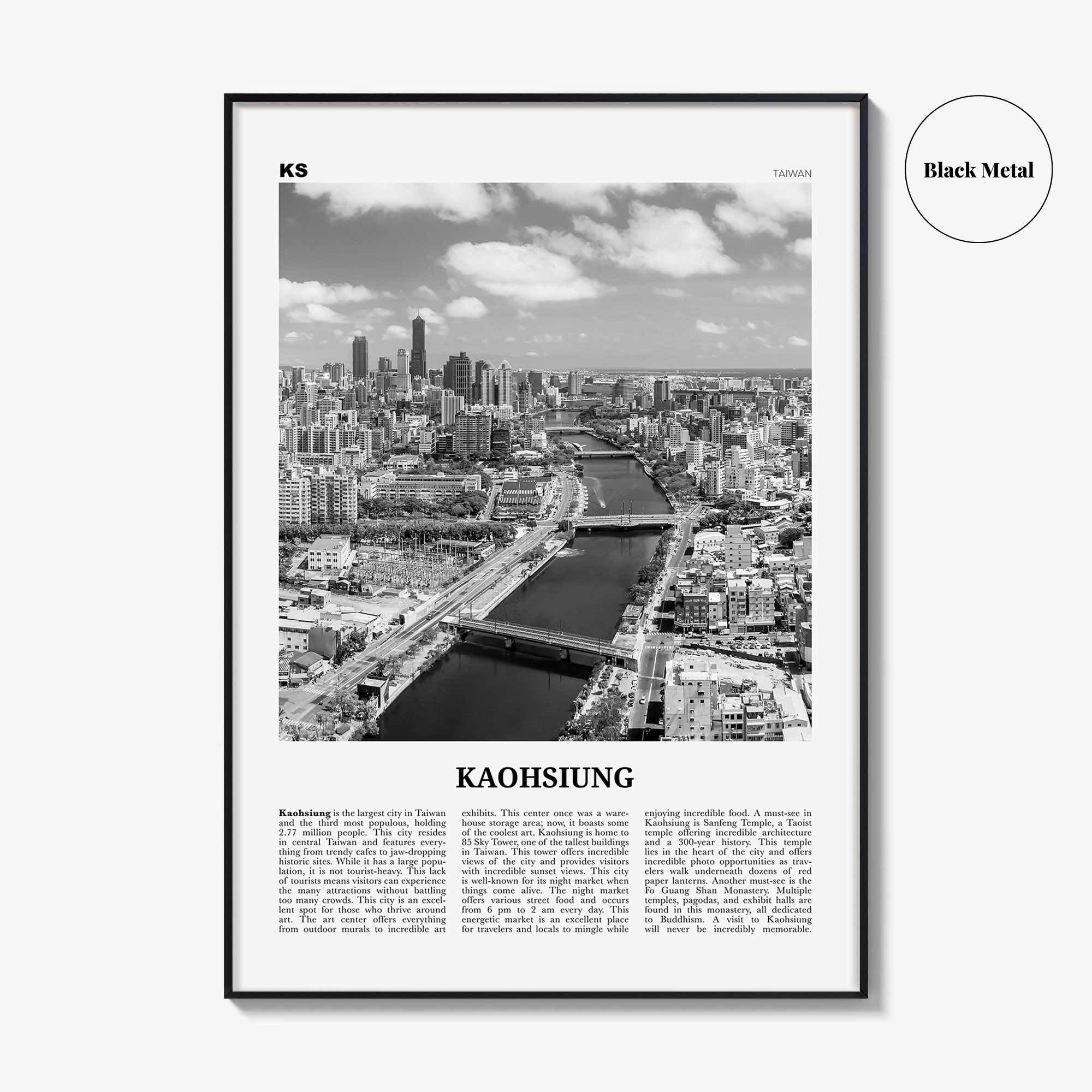 Kaohsiung Print Black and White, Kaohsiung Wall Art, Kaohsiung Poster, Kaohsiung Photo, Kaohsiung Wall Décor, Kaohsiung Map, Taiwan