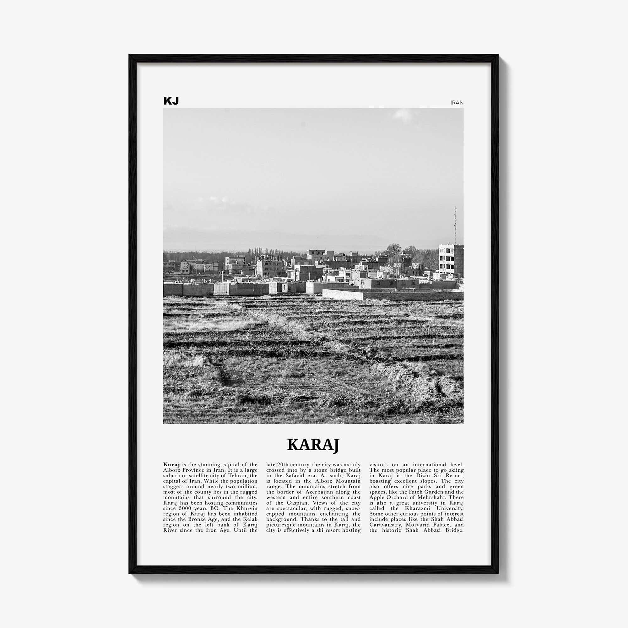 Karaj Print Black and White, Karaj Wall Art, Karaj Poster, Karaj Photo, Karaj Wall Décor, Karaj Map, Iran