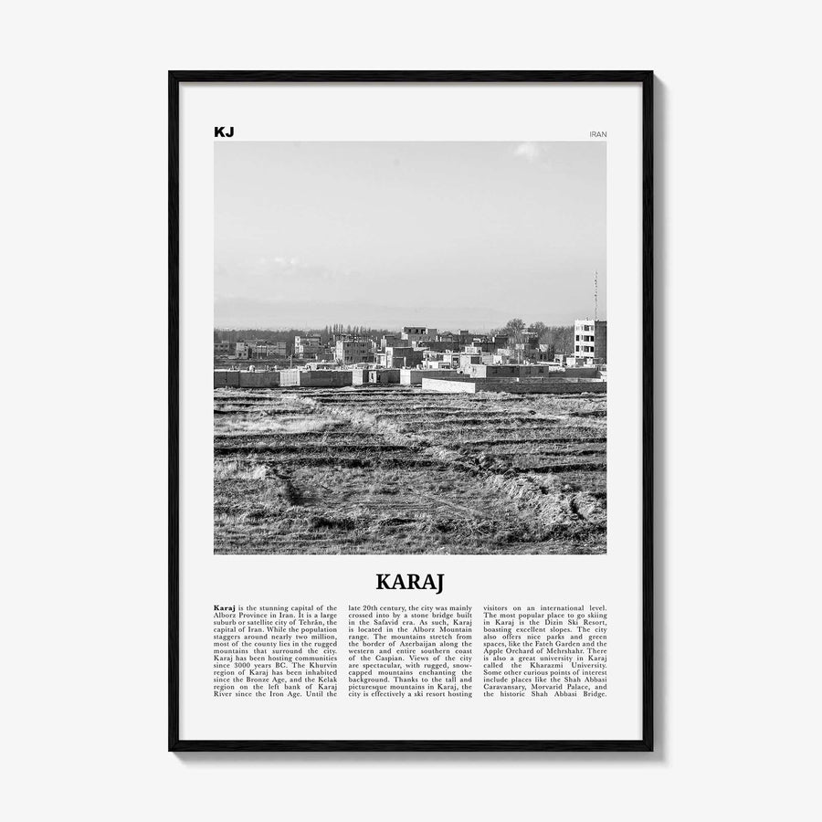 Karaj Print Black and White, Karaj Wall Art, Karaj Poster, Karaj Photo, Karaj Wall Décor, Karaj Map, Iran