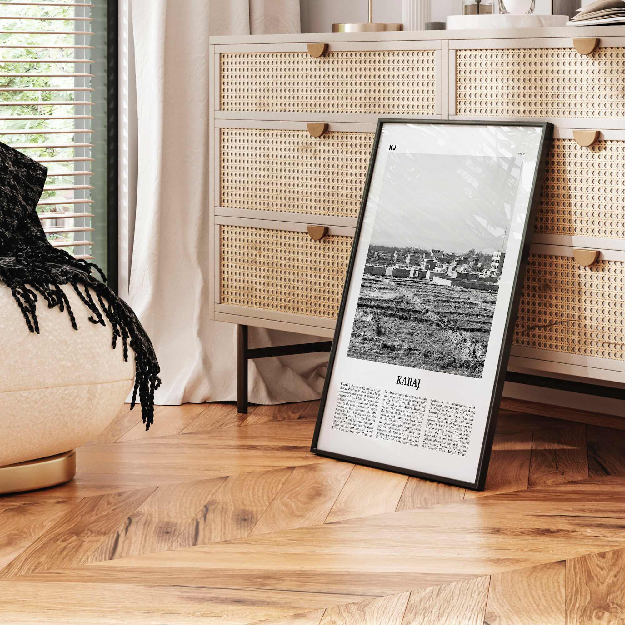 Karaj Print Black and White, Karaj Wall Art, Karaj Poster, Karaj Photo, Karaj Wall Décor, Karaj Map, Iran