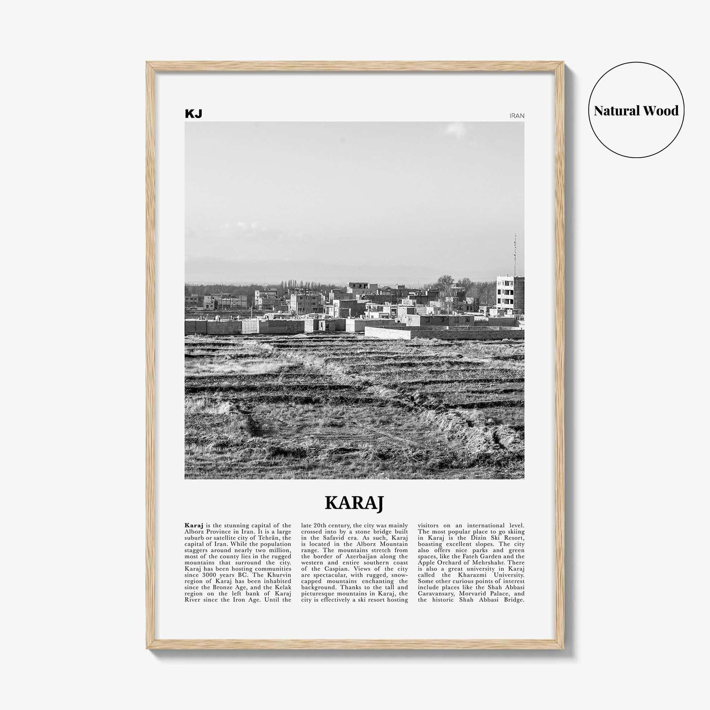 Karaj Print Black and White, Karaj Wall Art, Karaj Poster, Karaj Photo, Karaj Wall Décor, Karaj Map, Iran