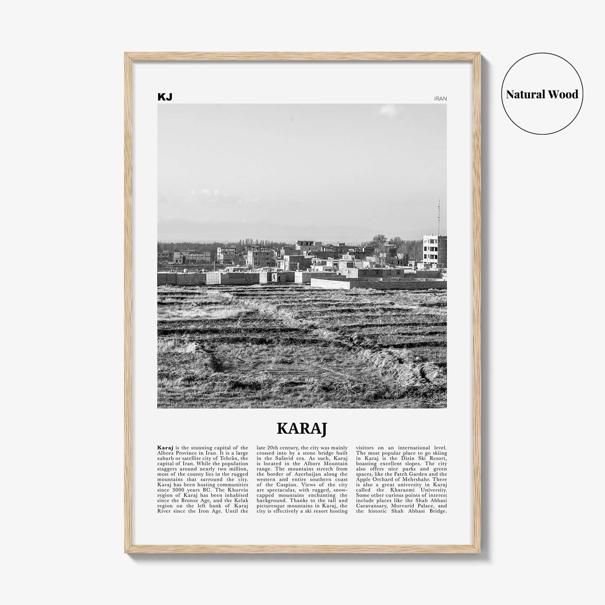 Karaj Print Black and White, Karaj Wall Art, Karaj Poster, Karaj Photo, Karaj Wall Décor, Karaj Map, Iran