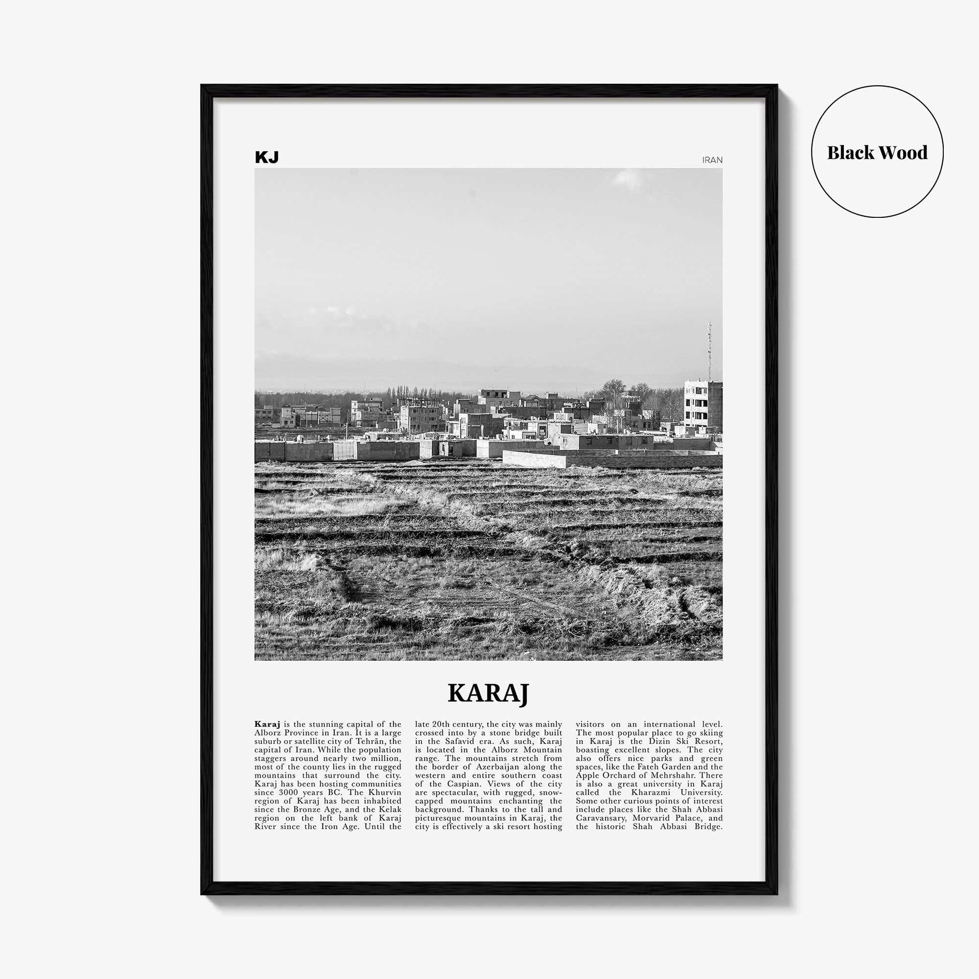 Karaj Print Black and White, Karaj Wall Art, Karaj Poster, Karaj Photo, Karaj Wall Décor, Karaj Map, Iran