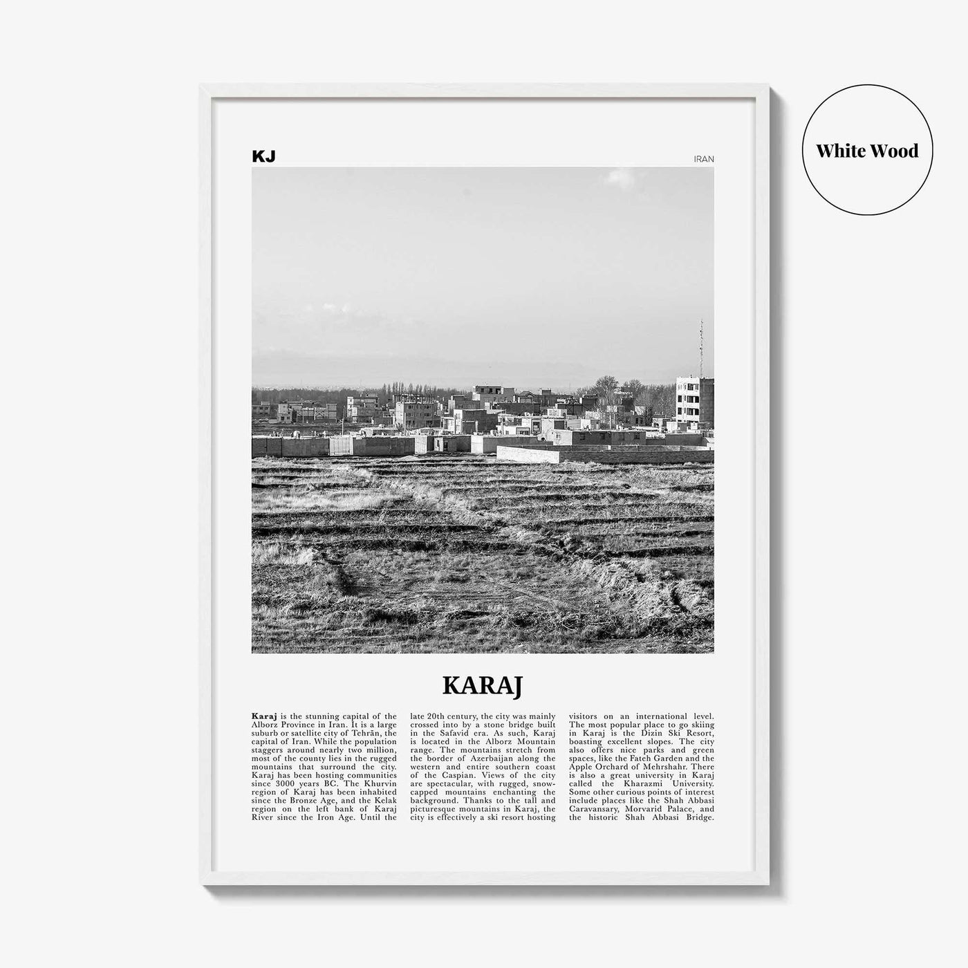 Karaj Print Black and White, Karaj Wall Art, Karaj Poster, Karaj Photo, Karaj Wall Décor, Karaj Map, Iran