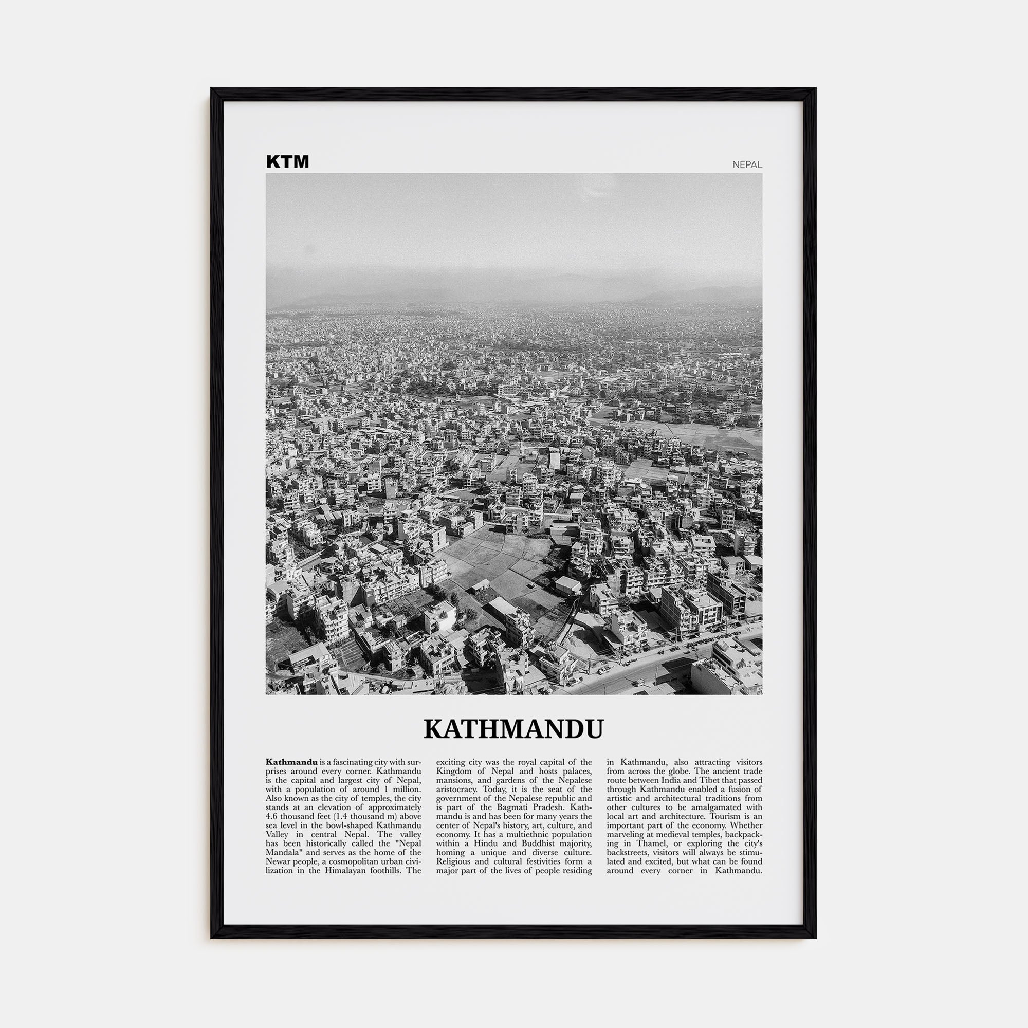 Kathmandu Travel B&W Poster
