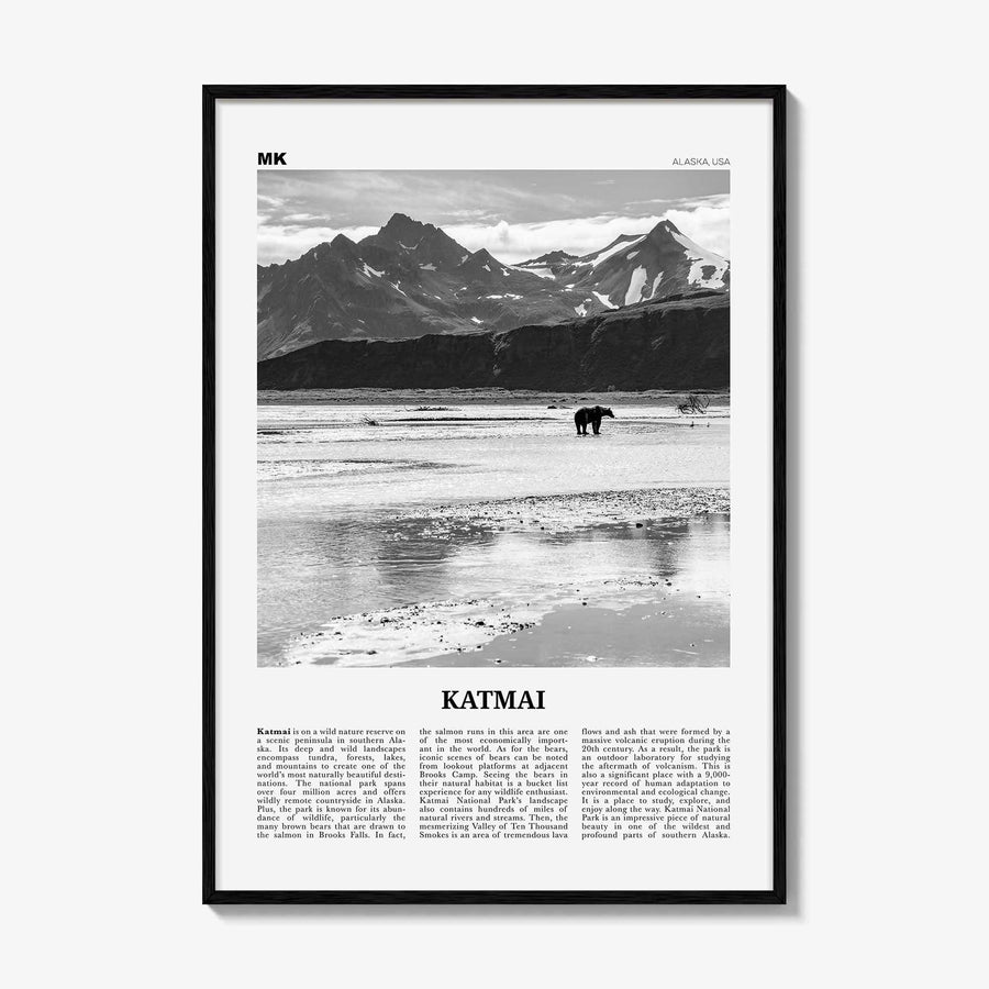 Katmai National Park Print Black and White, Katmai Wall Art, Katmai Poster, Katmai Photo, Katmai Wall Décor, Katmai Map, Alaska, USA