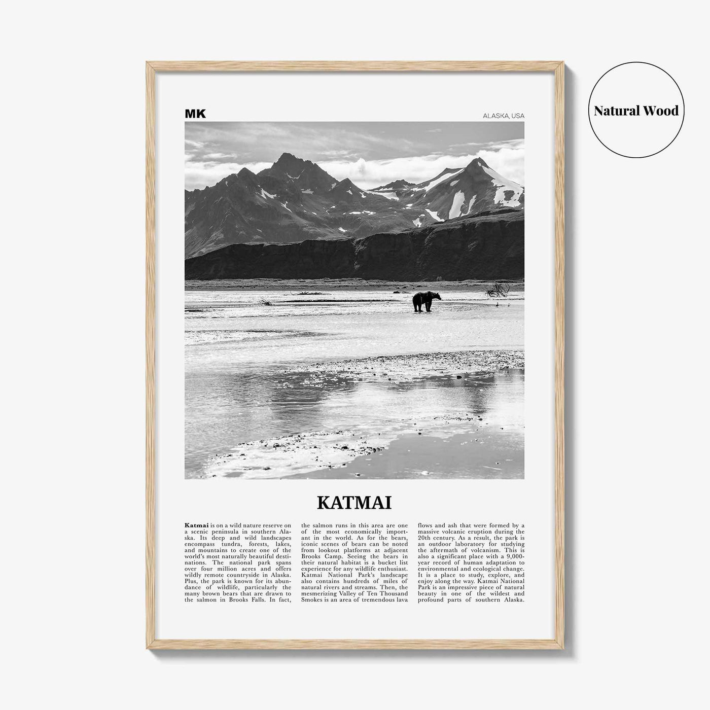 Katmai National Park Print Black and White, Katmai Wall Art, Katmai Poster, Katmai Photo, Katmai Wall Décor, Katmai Map, Alaska, USA