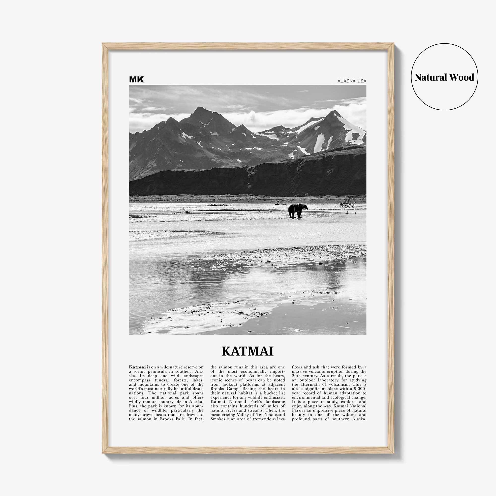 Katmai National Park Print Black and White, Katmai Wall Art, Katmai Poster, Katmai Photo, Katmai Wall Décor, Katmai Map, Alaska, USA