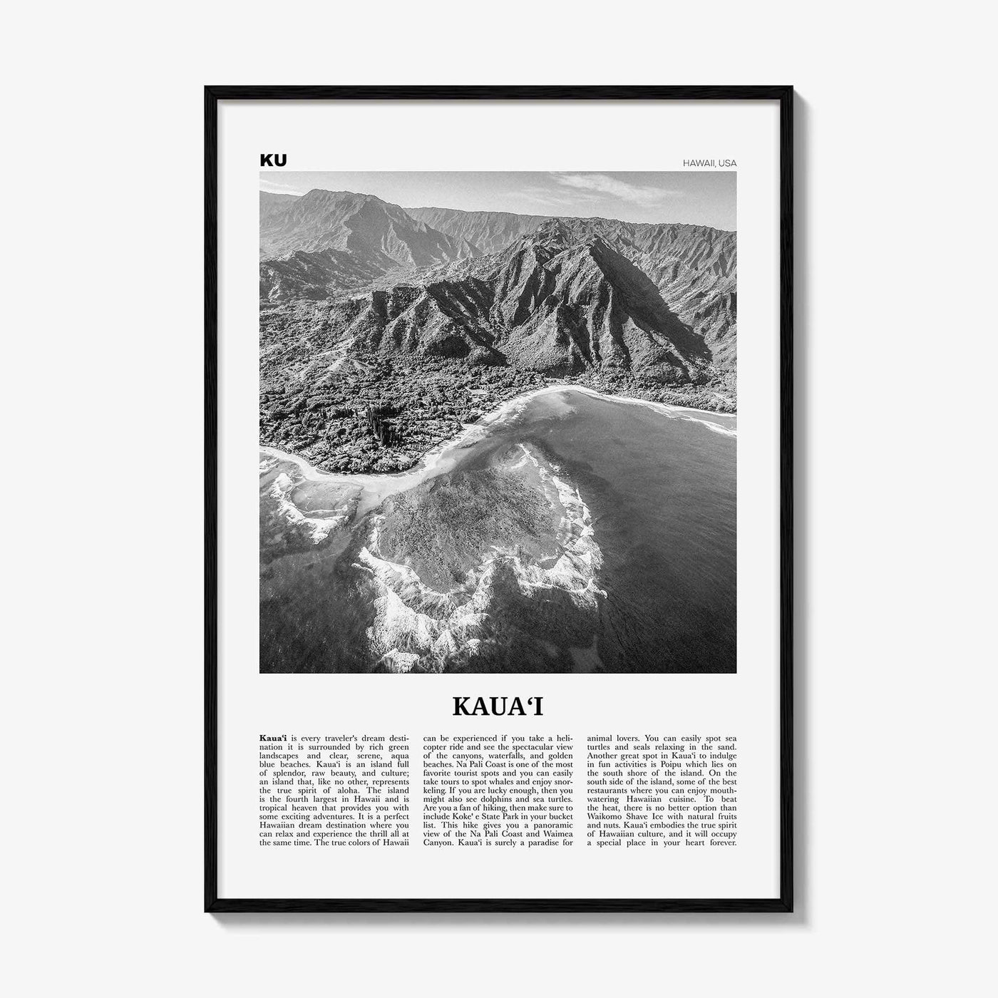 Kauai Print Black and White No 1, Kauai Wall Art, Kauai Poster, Kauai Photo, Kauai Wall Décor, Hawaii, USA, United States, America