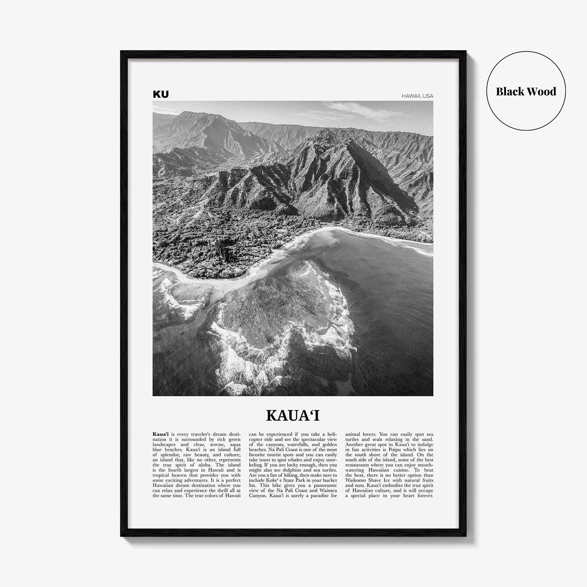 Kauai Print Black and White No 1, Kauai Wall Art, Kauai Poster, Kauai Photo, Kauai Wall Décor, Hawaii, USA, United States, America