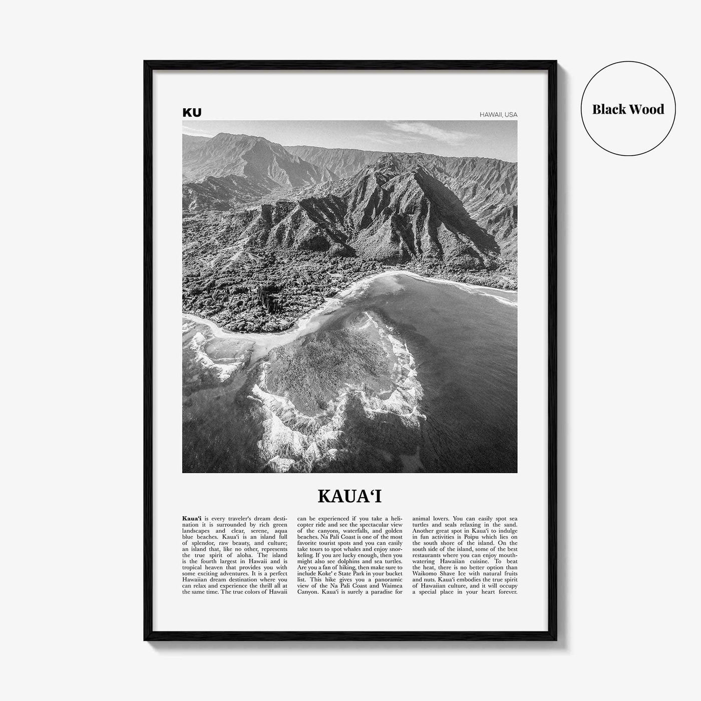 Kauai Print Black and White No 1, Kauai Wall Art, Kauai Poster, Kauai Photo, Kauai Wall Décor, Hawaii, USA, United States, America