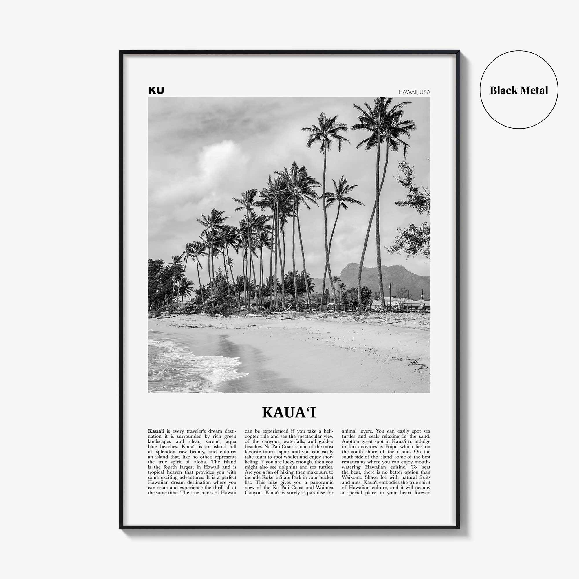 Kauai Print Black and White No 2, Kauai Wall Art, Kauai Poster, Kauai Photo, Kauai Wall Décor, Hawaii, USA, United States, North America