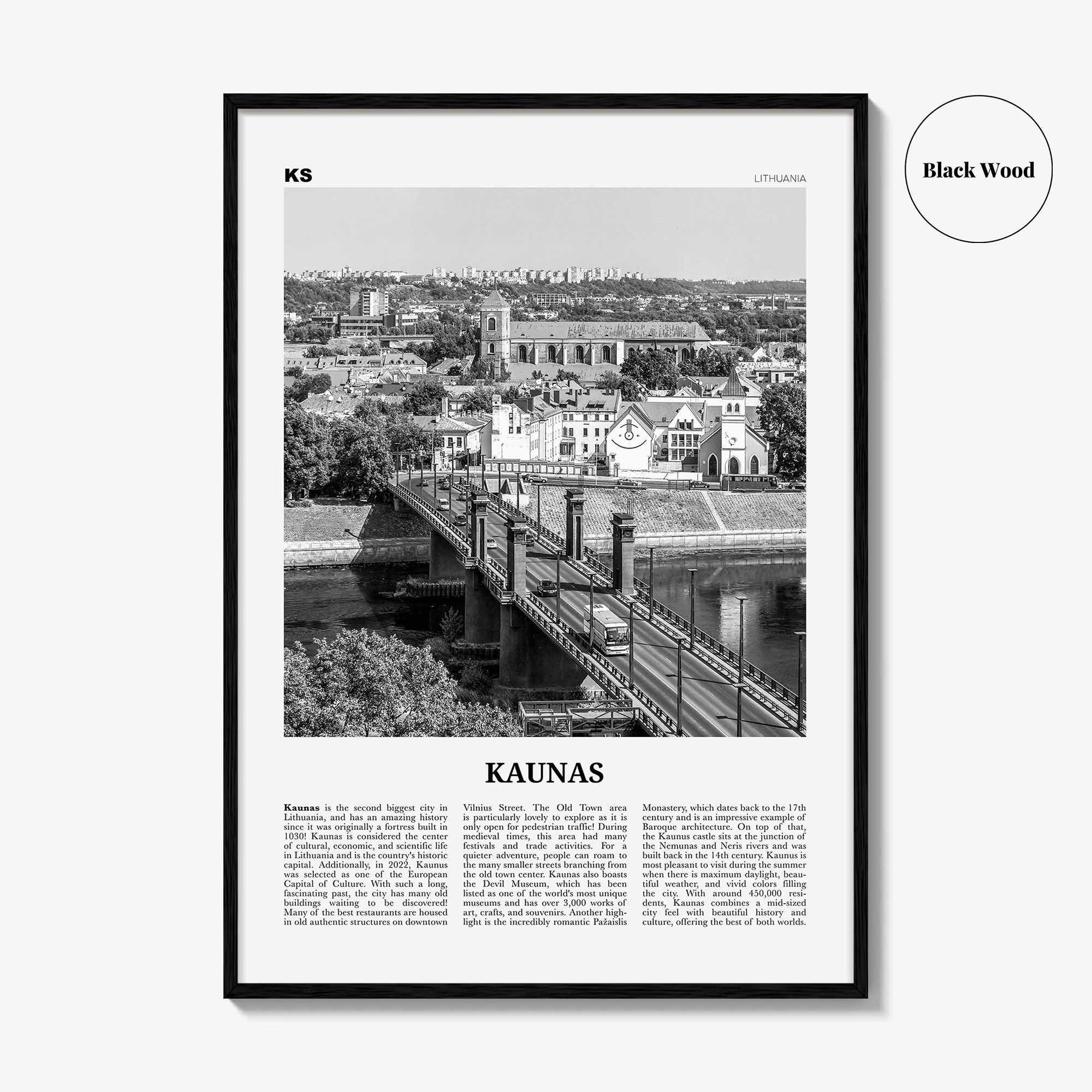 Kaunas Print Black and White, Kaunas Wall Art, Kaunas Poster, Kaunas Photo, Kaunas Wall Décor, Kaunas Map, Lithuania