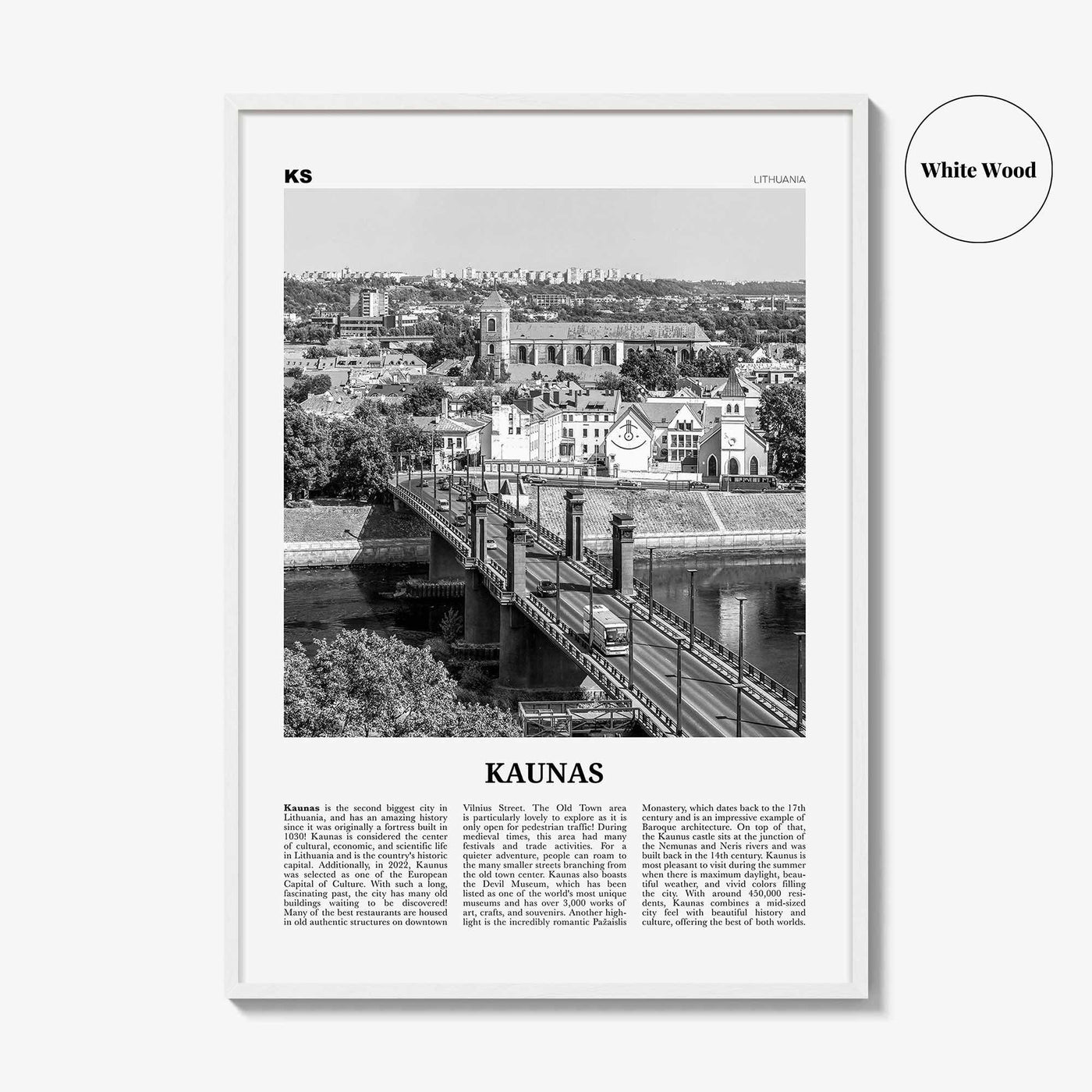 Kaunas Print Black and White, Kaunas Wall Art, Kaunas Poster, Kaunas Photo, Kaunas Wall Décor, Kaunas Map, Lithuania