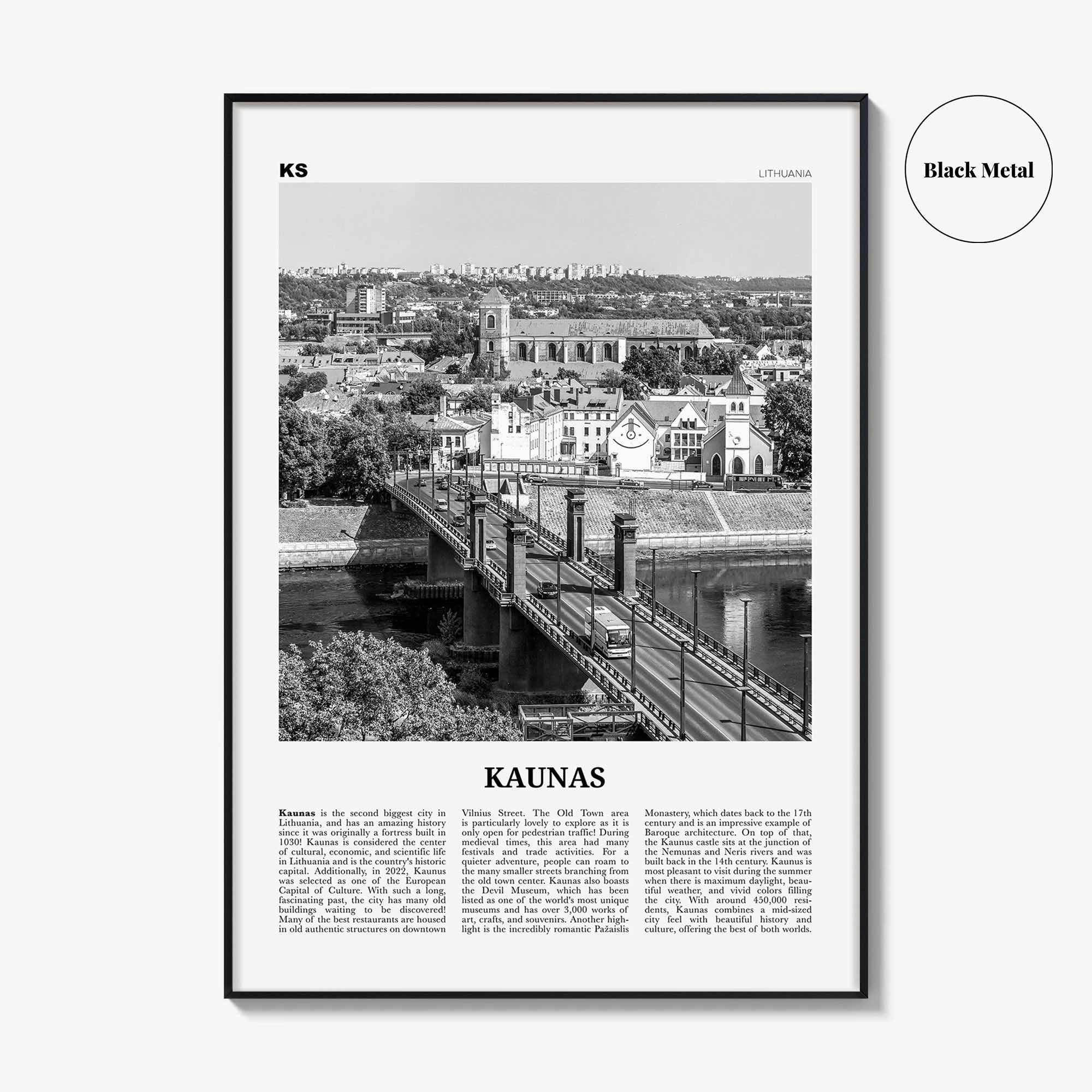 Kaunas Print Black and White, Kaunas Wall Art, Kaunas Poster, Kaunas Photo, Kaunas Wall Décor, Kaunas Map, Lithuania