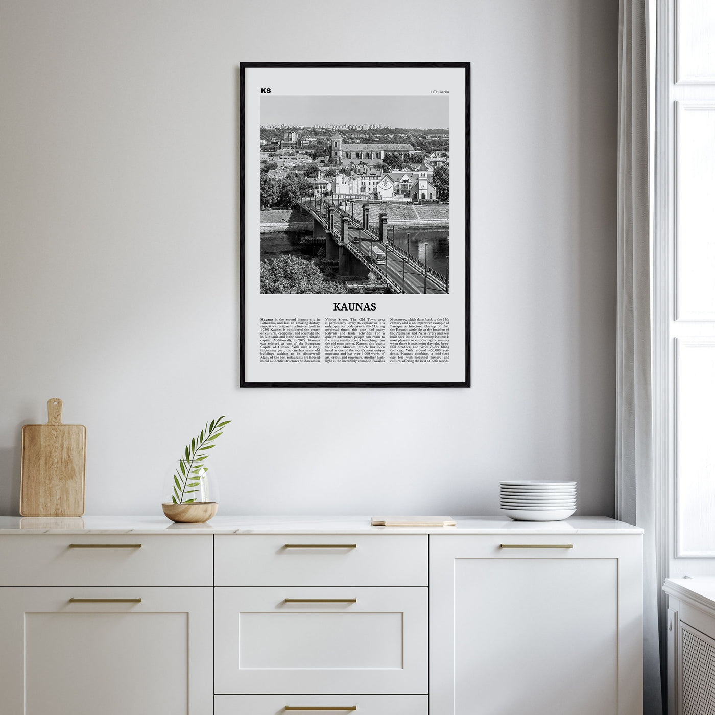 Kaunas Travel B&W Poster