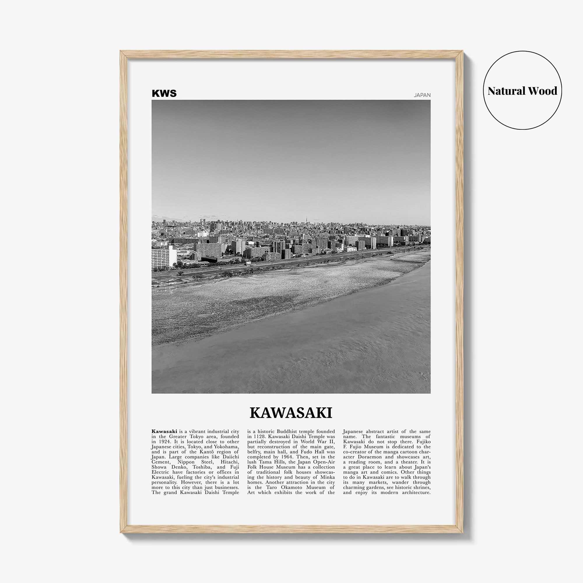 Kawasaki Print Black and White, Kawasaki Wall Art, Kawasaki Poster, Kawasaki Photo, Kawasaki Wall Décor, Kawasaki Map, Japan