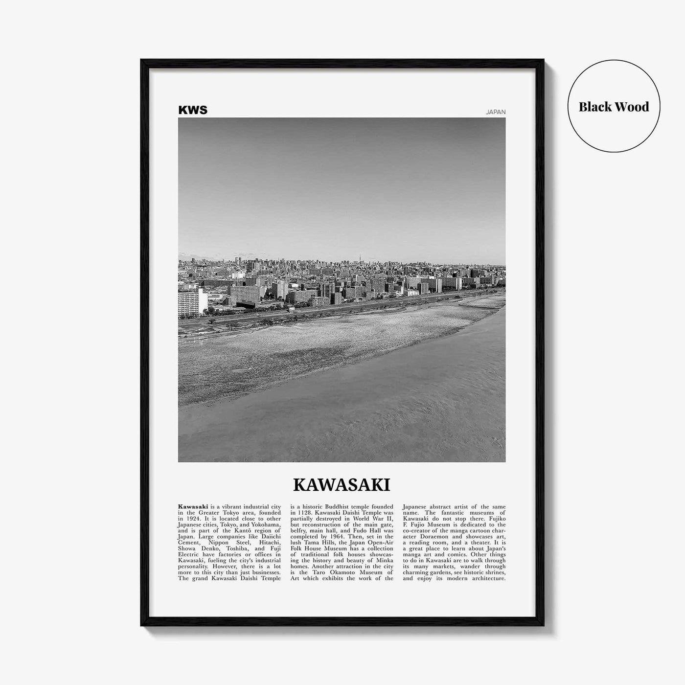 Kawasaki Print Black and White, Kawasaki Wall Art, Kawasaki Poster, Kawasaki Photo, Kawasaki Wall Décor, Kawasaki Map, Japan