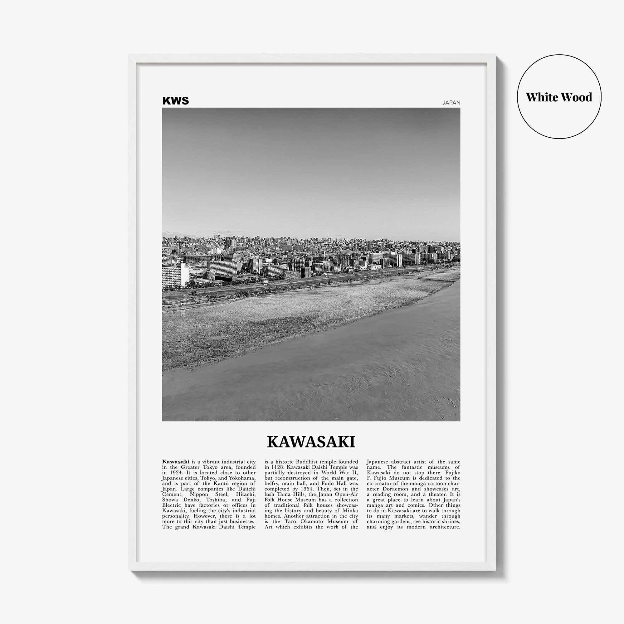 Kawasaki Print Black and White, Kawasaki Wall Art, Kawasaki Poster, Kawasaki Photo, Kawasaki Wall Décor, Kawasaki Map, Japan