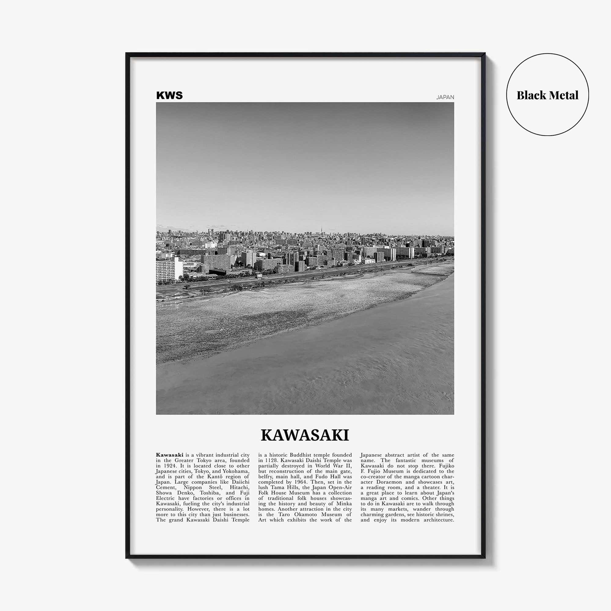 Kawasaki Print Black and White, Kawasaki Wall Art, Kawasaki Poster, Kawasaki Photo, Kawasaki Wall Décor, Kawasaki Map, Japan