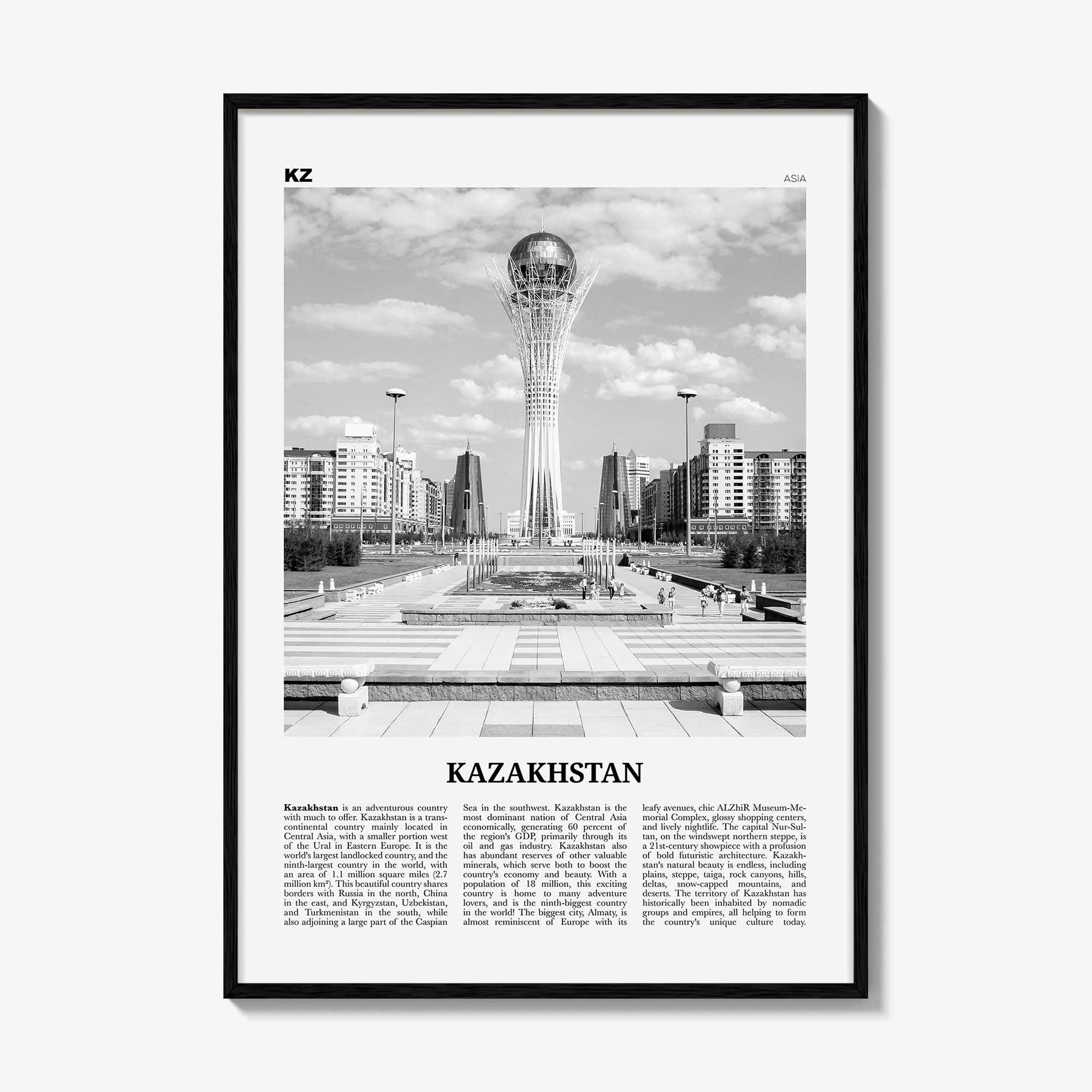 Kazakhstan Print Black and White, Kazakhstan Wall Art, Kazakhstan Poster, Kazakhstan Photo, Қазақстан, Казахстан, Kazakh, Astana, Asia